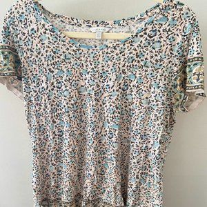 Lucky Brand Womens Floral Short Sleeve Boho Top Shirt Linen